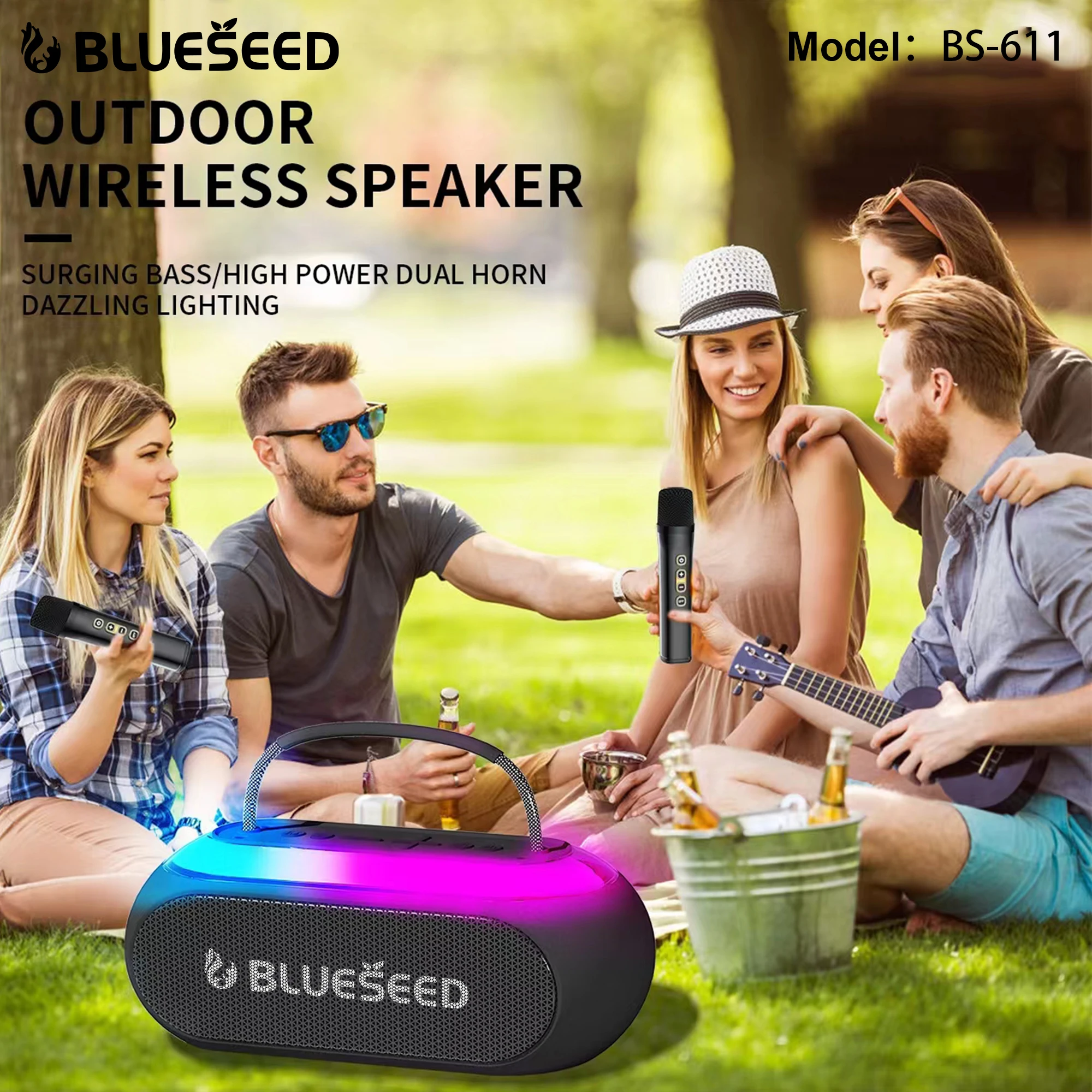 Mini Portable RGB LED Audio Player with Aux Cable Home Theatre Mobile Phone Speaker Battery Operated Parties Events Made Plastic