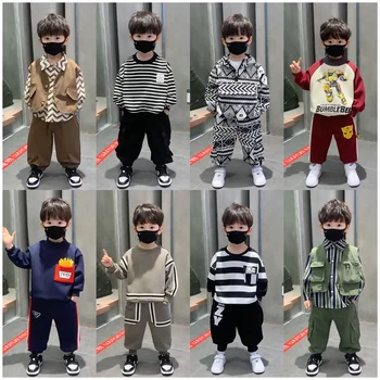 Boys suit fashion casual 2024 spring and autumn striped cartoon sweatshirt handsome baby children's clothing