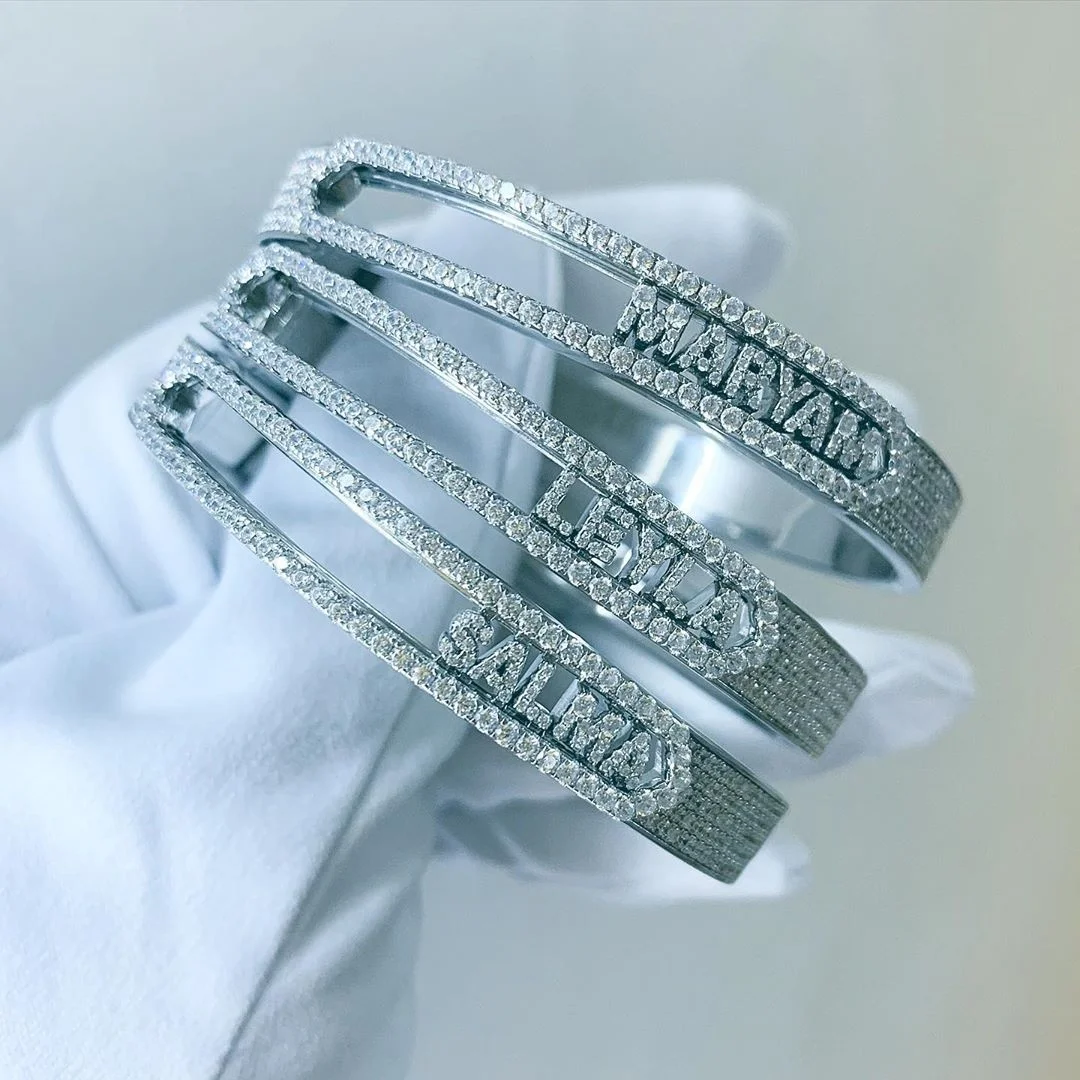 Sterling Silver Letters Single Micro Pave Diamond Bracelet (Silver Diamond  u Initial Bracelet 7+1)
