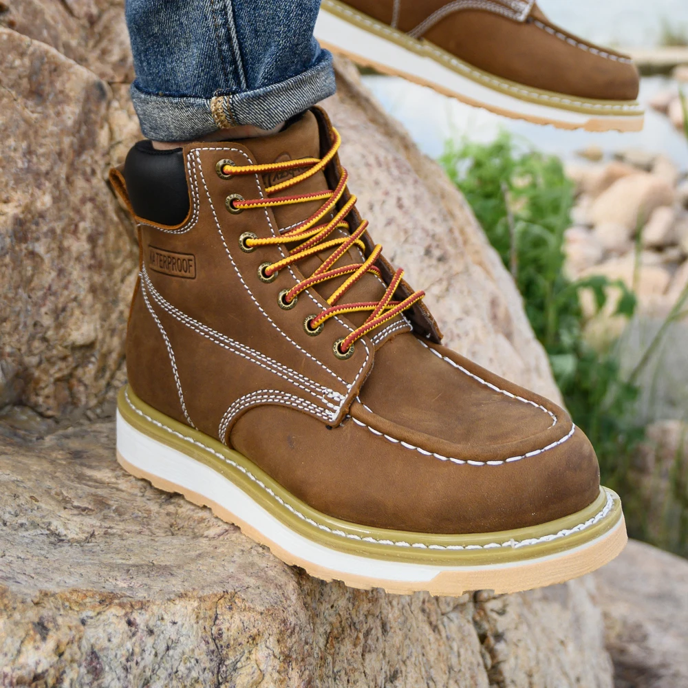 Brown Best Safety Shoes For Construction Work Breathable