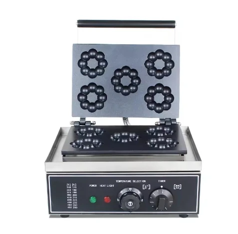 Snack Bakery Equipment Commercial flower Shape Waffle Maker Machine electric donut Five grid plum blossom waffle oven details