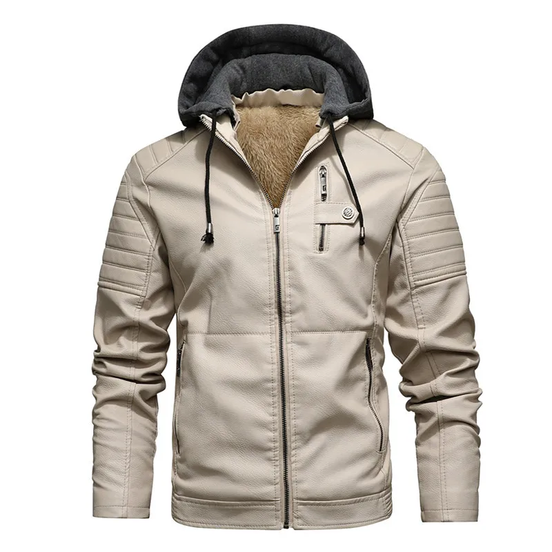 Autumn and Winter New Youth Plush Hooded Leather Coat for Men's jackets_voghion.com