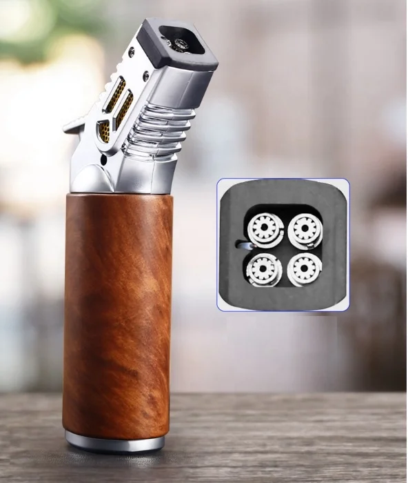 Powerful Windproof 4 Jets Torch Butane Gas Lighter Outdoor BBQ Cigar Jet Flames Blow Torch Lighter Custom Logo With Safe Lock