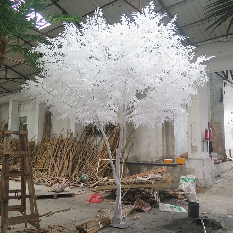 Weie Knstliche Pflanze und Baum Wei-Grner Fiberglas-Holz Banyanbaum  Ficus Knstlicher Banyan-Ficus-Baum fr Innendekoration