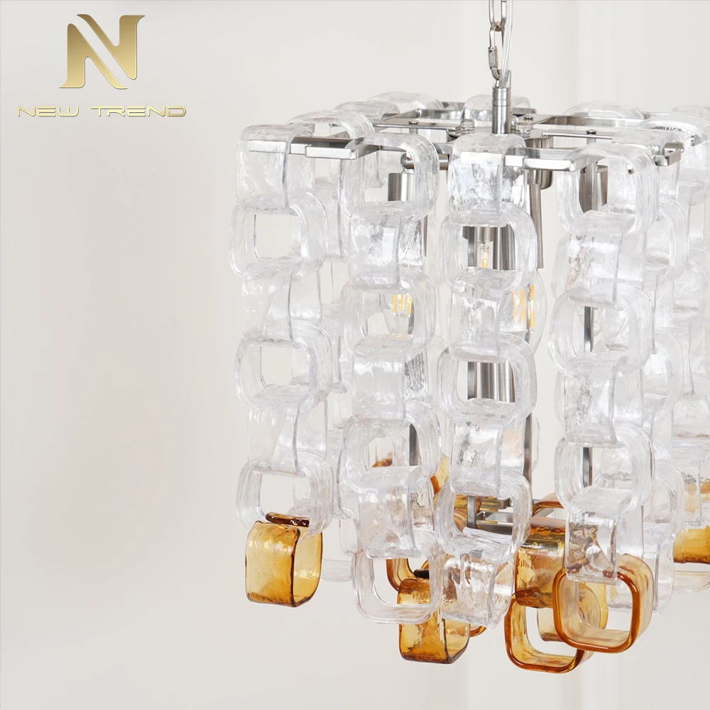 CPL-454 Large Post-Modern Murano Glass Lantern Chandelier – High Ceiling Oval Pendant for Hotel Lobby
