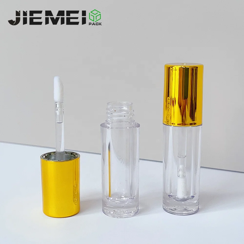 JIE MEI Stock New Mini 3ML Metallic Gold Silver Rose Pink Lid Lip Gloss Bottle Wholesale Lip Tint Lipgloss Wand Tube Container