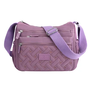 custom logo 2026 New Women's Large Capacity Multi-Layer Nylon Messenger Bag XL Waterproof Zipper Fashion Embroidery Leisure Shoulder Bag