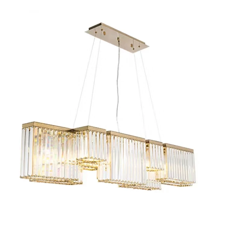 Modern Rectangular Island Crystal Chandelier Lighting Fixture Large Ceiling Lighting Hotel Lobby
