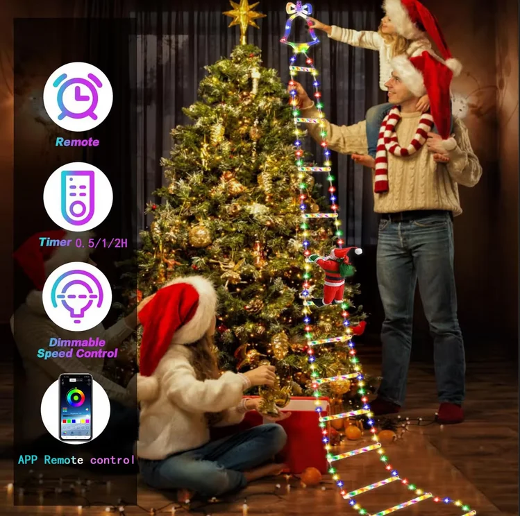 2024新款圣诞装饰品发光二极管云梯灯攀登圣诞老人户外万圣节感恩节圣诞树灯