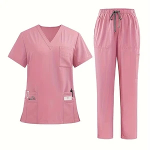 High End Four Way Stretch V-Neck Short Sleeve Straight Leg Pants Set Nurse Uniforms Women Clothes Uniformes Medicos Scrub Suit