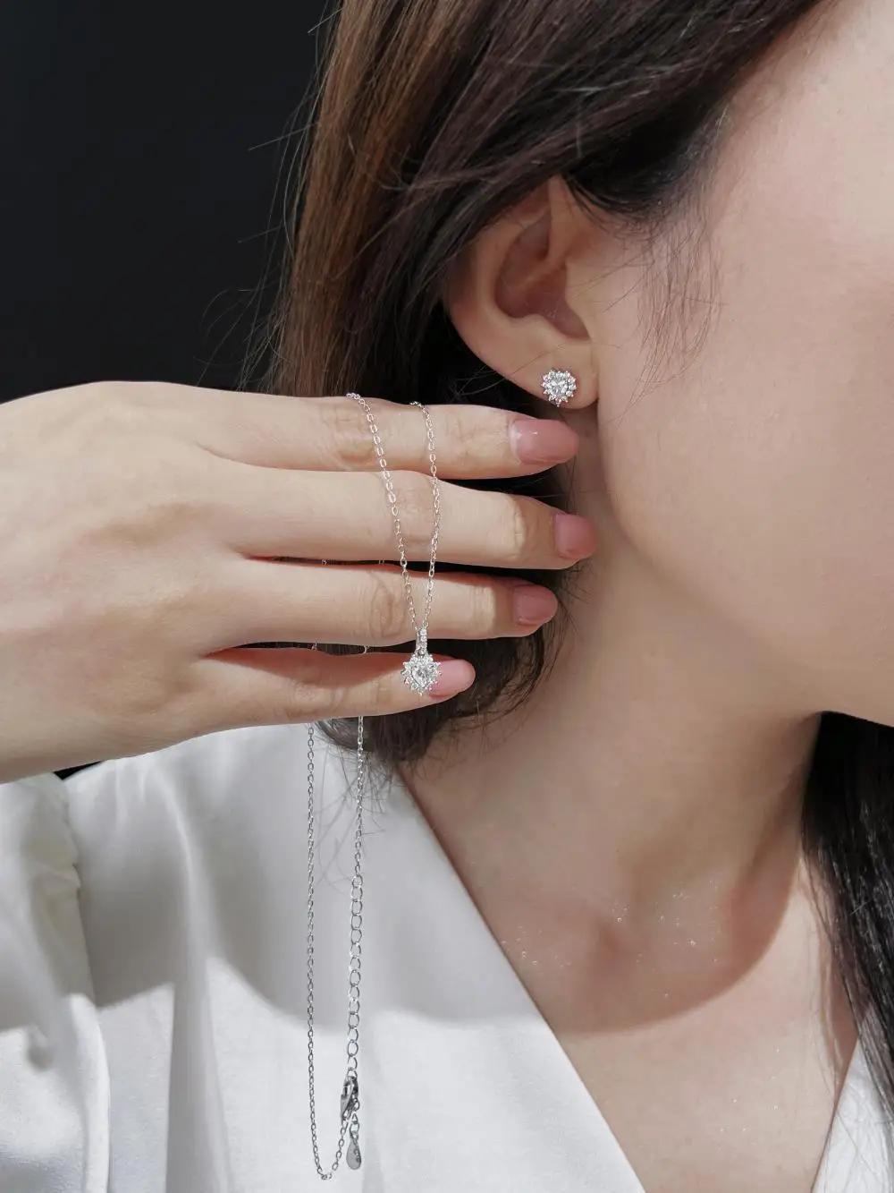 KAKODIY Full Surround Zircon Earrings Accessories Fashion 925 Sterling Silver Heart Stud Earrings detail 6