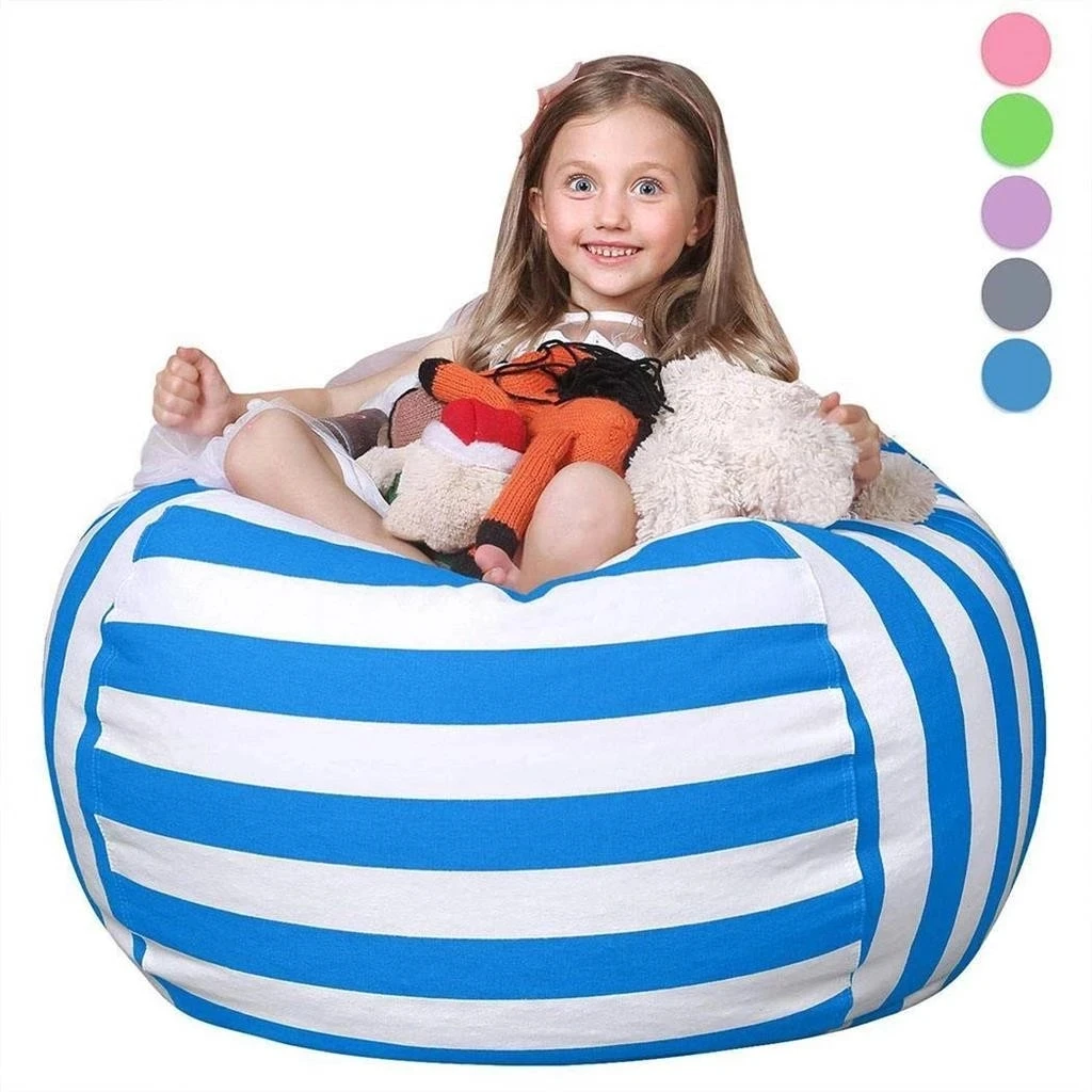 WS268 Canvas Plush Chair Cover Striped Toy Storage Organizer