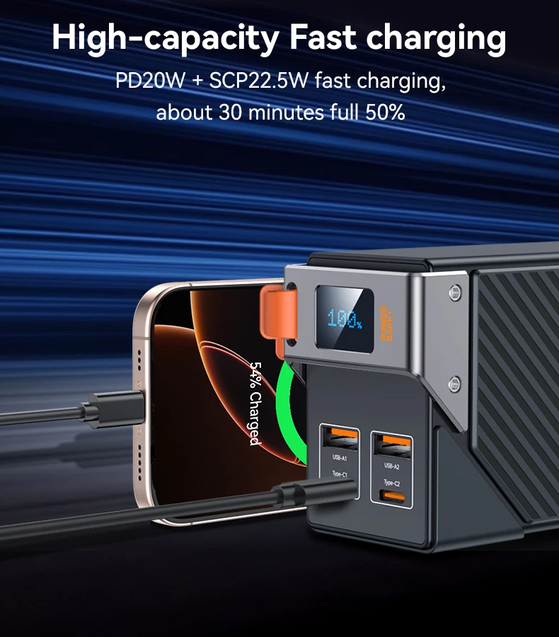 Yesido YP62 30000mAh PD 20W + SCP 22.5W Fast Charging Multi-port Design High-definition Large Screen Power Bank