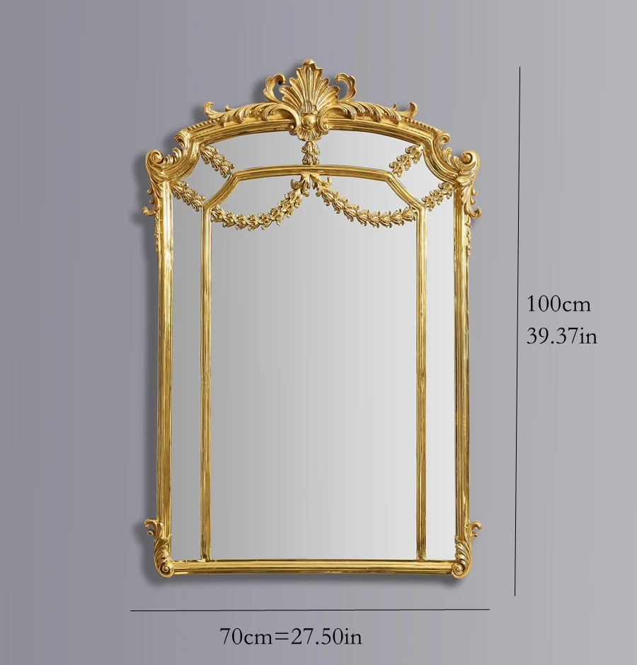 European Brass Carved Pattern Wall Mirror French Palace Decoration American Fireplace Wall Ornaments Gold  for Hotel