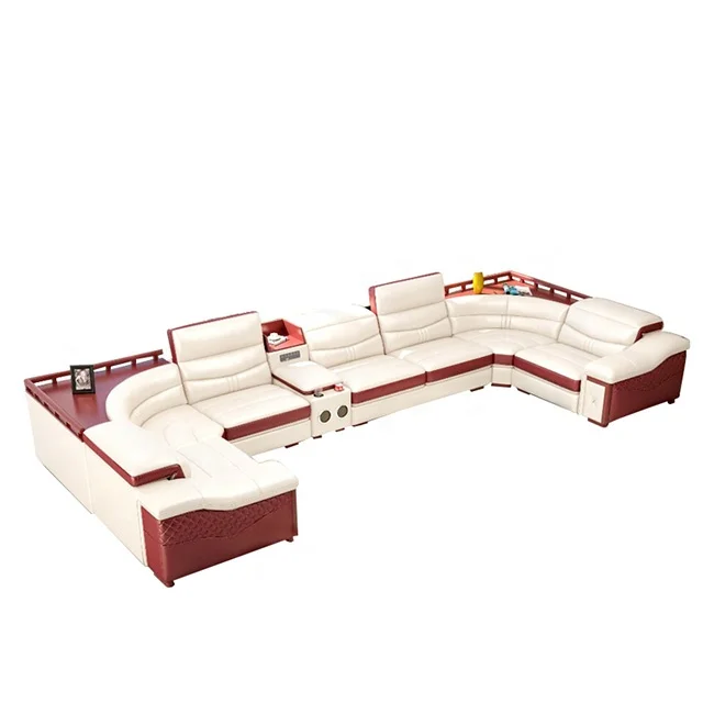 Dedao Factory Modern Design Sofa Multifunctional Adjustable Height USB Interface U Shape Leather Living Room Sofa Set Furniture