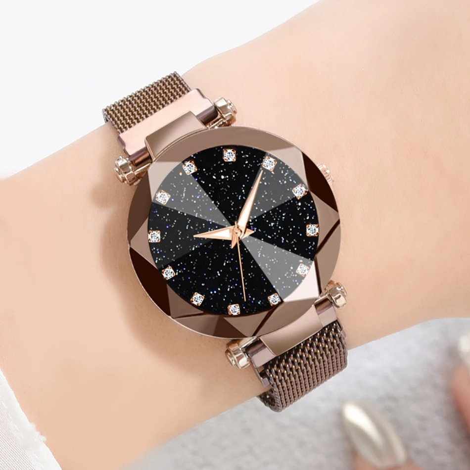 Wholesale Gift Starry Women Watches Magnet Stylish Rose Gold Female ...