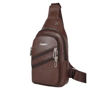 Wholesale Men's Fashion Pu Chest Bag Multi-functional Waterproof Waist Pack Zipper Headphone Hole Anti-theft Crossbody Design