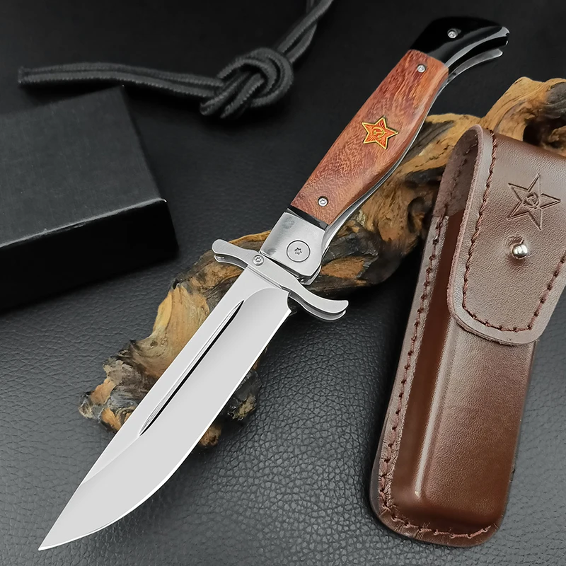 Outdoor Pocket Folding Knife 440C Steel High Hardness Hunting Camping Wooden Handle Portable DIY OEM