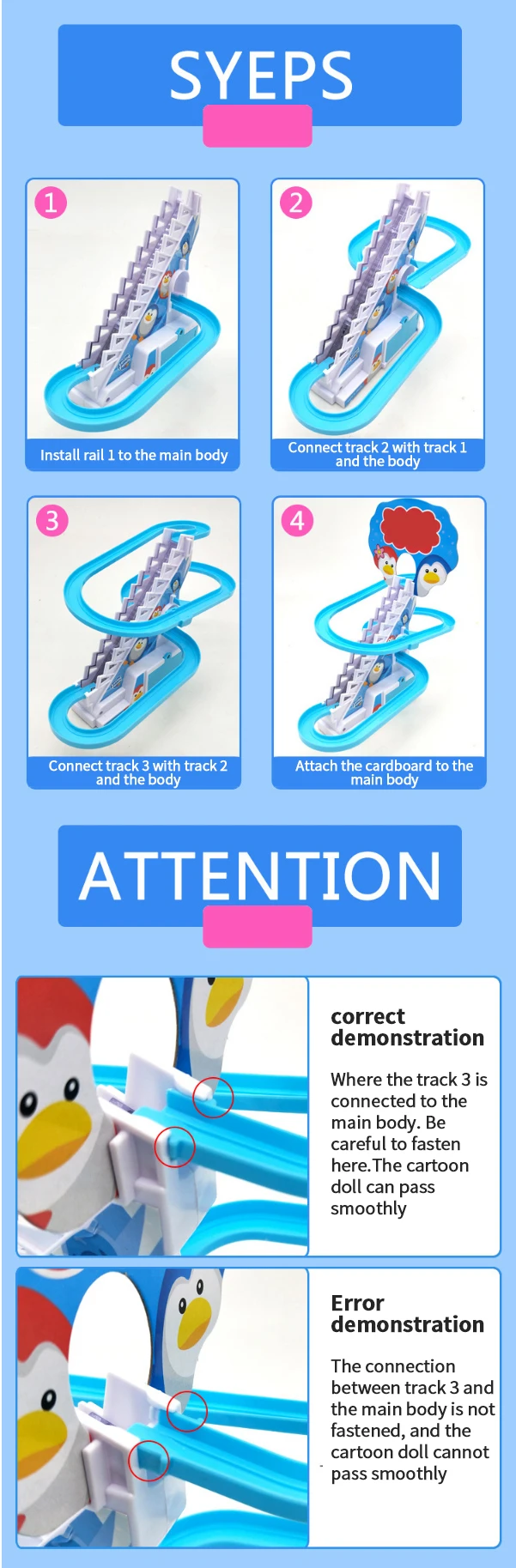 Children's Duck Competition Set up Stair Climbing Track Slot Machine Toy Led Flash and Music Little Duck Toy