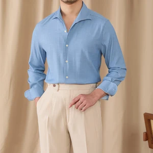 Spring Men's Drape Wrinkle-resistant Windsor Collar Casual Shirt Youth High Quality Long-sleeved Shirt for Men