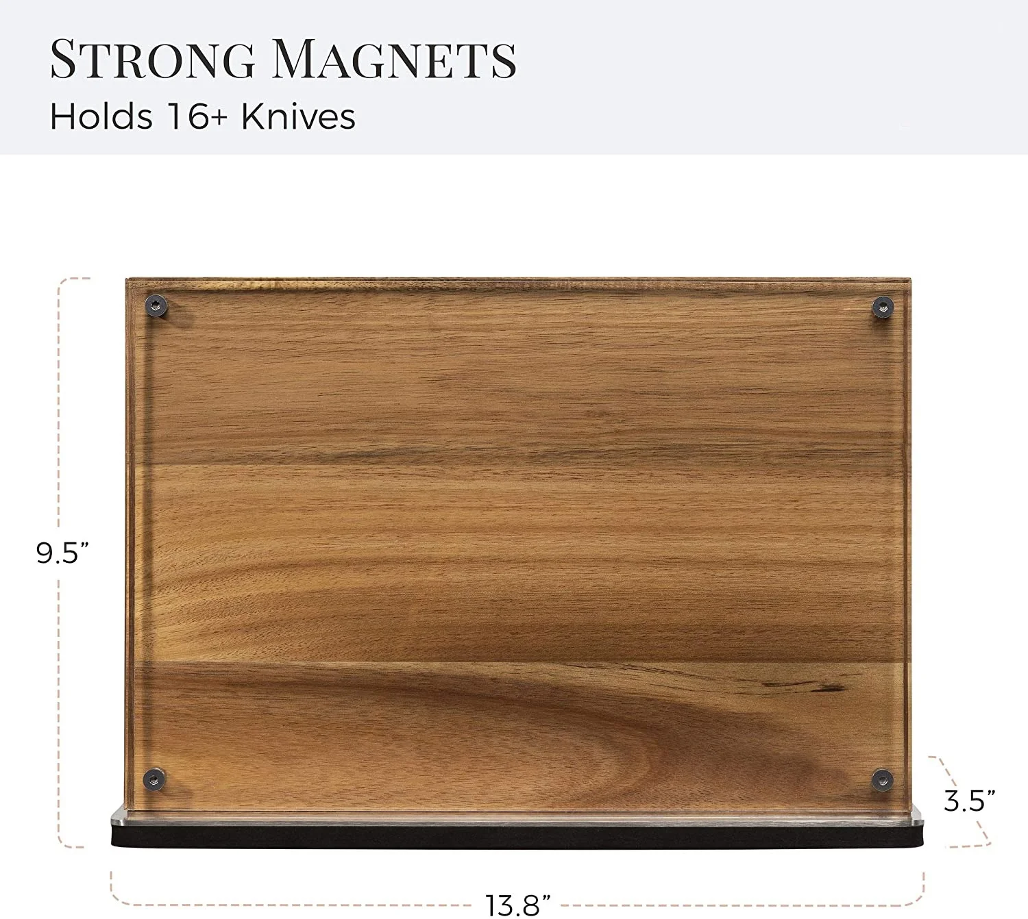 Большой магнитный держатель для ножей-Вмещает 16 + ножей | Деревянный блок для ножей из акации без ножей | Широкий кухонный магнитный держатель для ножей