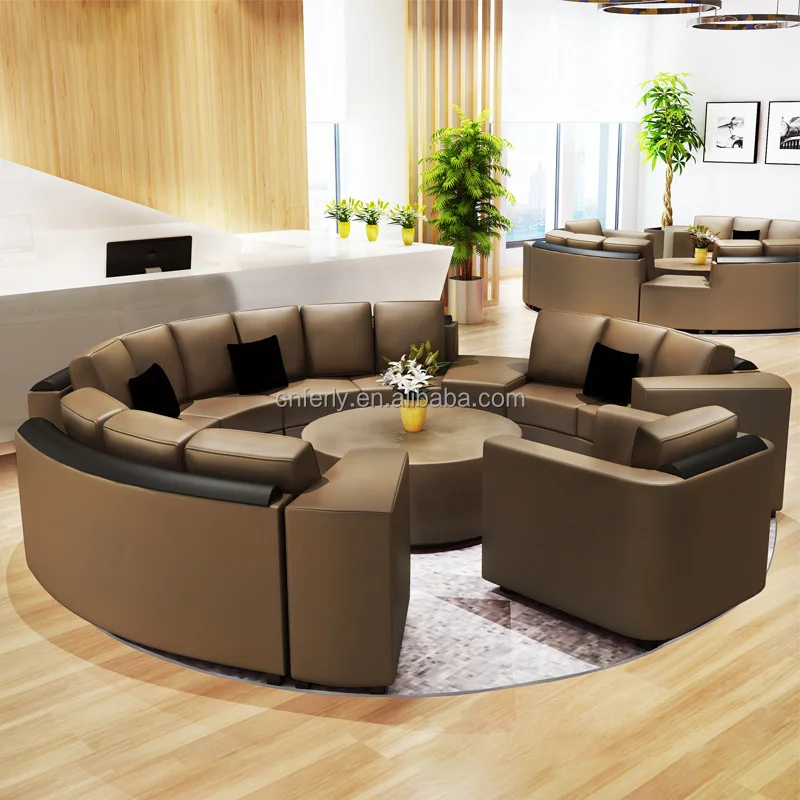 Simple and Modern Curved Office Reception Sofa Creative Living Room Round Leather Sectional Sofa