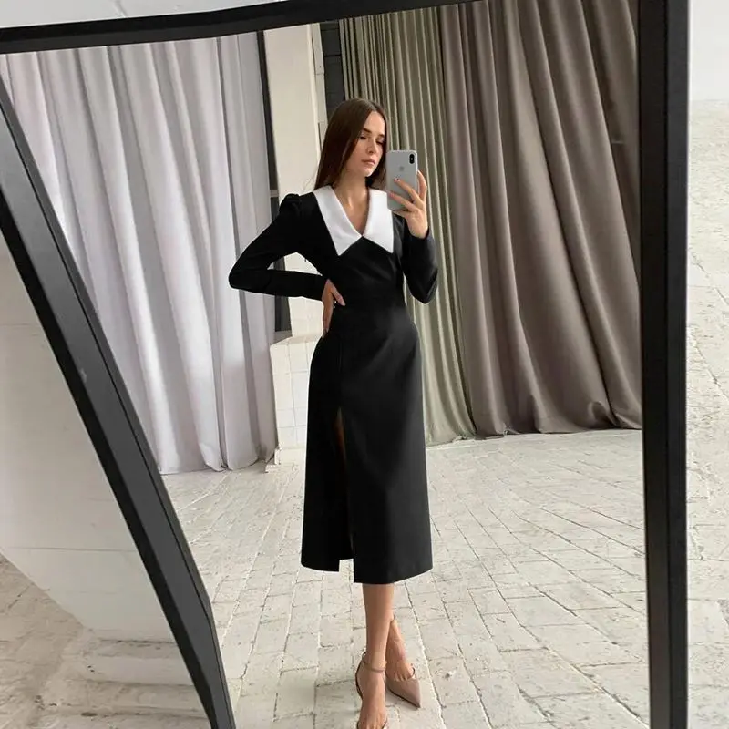Vestido Negro Ajustado De Manga Larga Para Mujer,Elegante Vestido Negro De  Oficina De Manga Larga Por Debajo De La Rodilla - Buy De Moda Vestido Negro,Las  Mujeres Bodycon Jag Vestido Largo,Nuevo Vestido