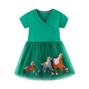 European and American style girls dress 2025 summer new animal cartoon embroidered Princess Dress cute children's gauze dress