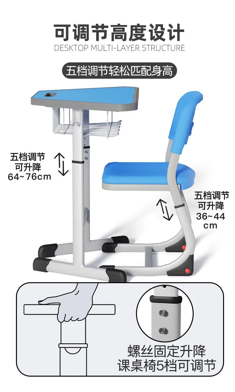 Adjustable trapezoid student desk Student School Desk And Chair Set middle school desk and chair