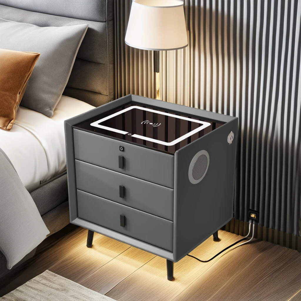Smart Night Stand Multifunctional Wireless Charging with Light Fingerprint Lock Bedside Cabinet
