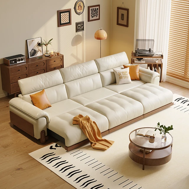 Modern Minimalist  L-Shape  Sofas White Chaise Sectional Couch Sofa Indoor Living Room Genuine Leather  Sofa Set