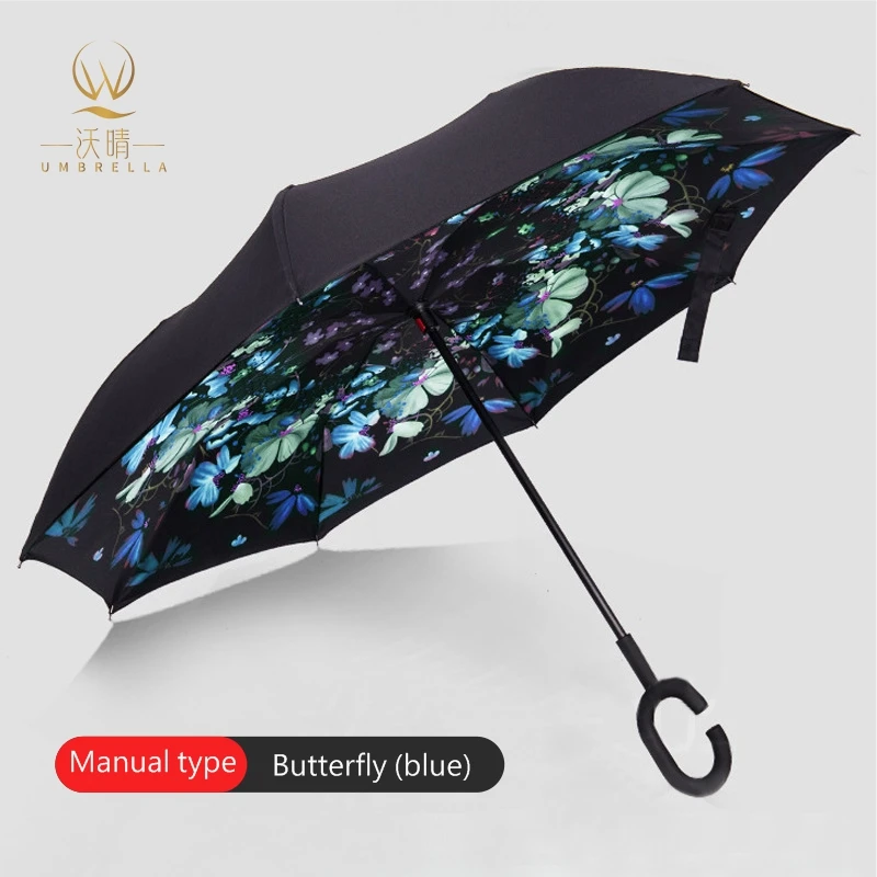 Creative Windproof Inverted Umbrella Double Layer Air Vent C Shape Handle Rain Adults Reverse Umbrella