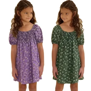 2026 Summer Cotton Floral Dress for Girls O-Neck Collar with Ruffles Solid Pattern Sweet Style Party-Knee Length for Babies