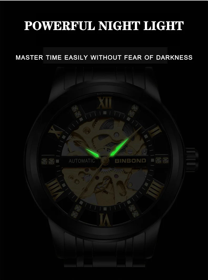 Binbond B6020 6020 Men's Automatic Watches Casual Fashion Original Chronograph Waterproof Stainless Steel Luminous Wristwatch