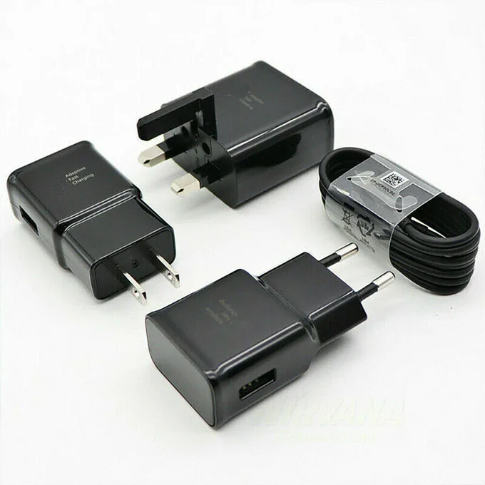 Оригинальный 5 В/2 а штепсельная Вилка для зарядки стандарта Великобритании США ЕС + 1 2 м кабель типа C Адаптивное быстрое зарядное устройство Galaxy S8 S9 Note7