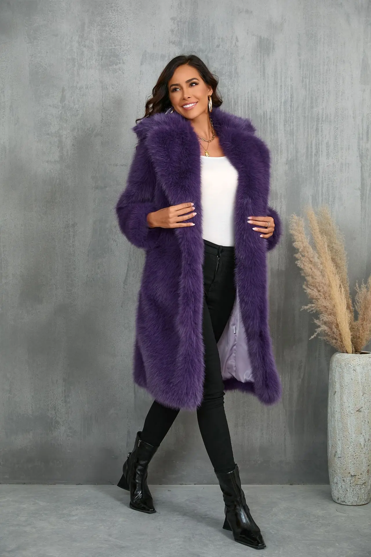Women's Mid-Length Fox-Like Faux Fur Coat - Winter OEM Wholesale