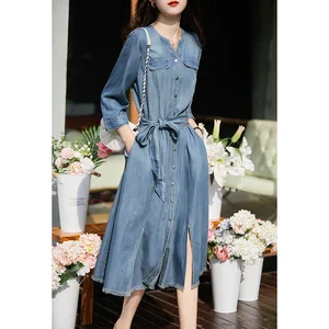 2026 Arrival Niche Design Luxury Chic Retro Light Blue Summer Casual Denim Dress