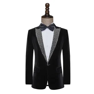 High Quality Plus Size Men's Wedding Tuxedo Suit Jacket with Bowknot Single-breasted Slim Fit Anti-Wrinkle V-neck Collar