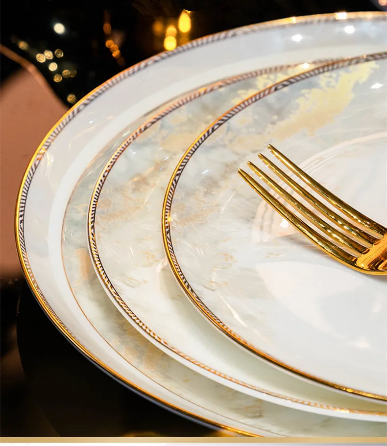 Bone China Dinnerware Sets - Luxury Golden Ceramic Dishes