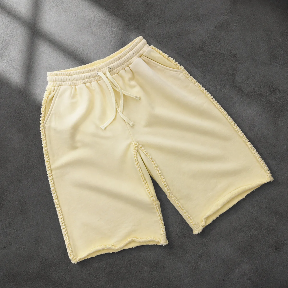 OEM Custom Men's 100% Cotton Heavyweight Knitted Breathable Casual Mid Waist Drawstring Closure Custom Printed Loose Shorts gallery 3