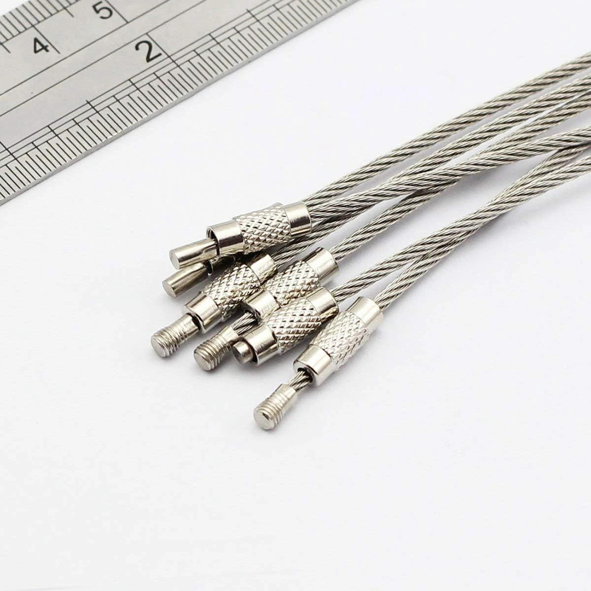 Nylon Coated Aircraft Cable KeyRing with Stainless Steel Wire Screw Lock Keychain Luggage Tags Metallic ID Tag Loop