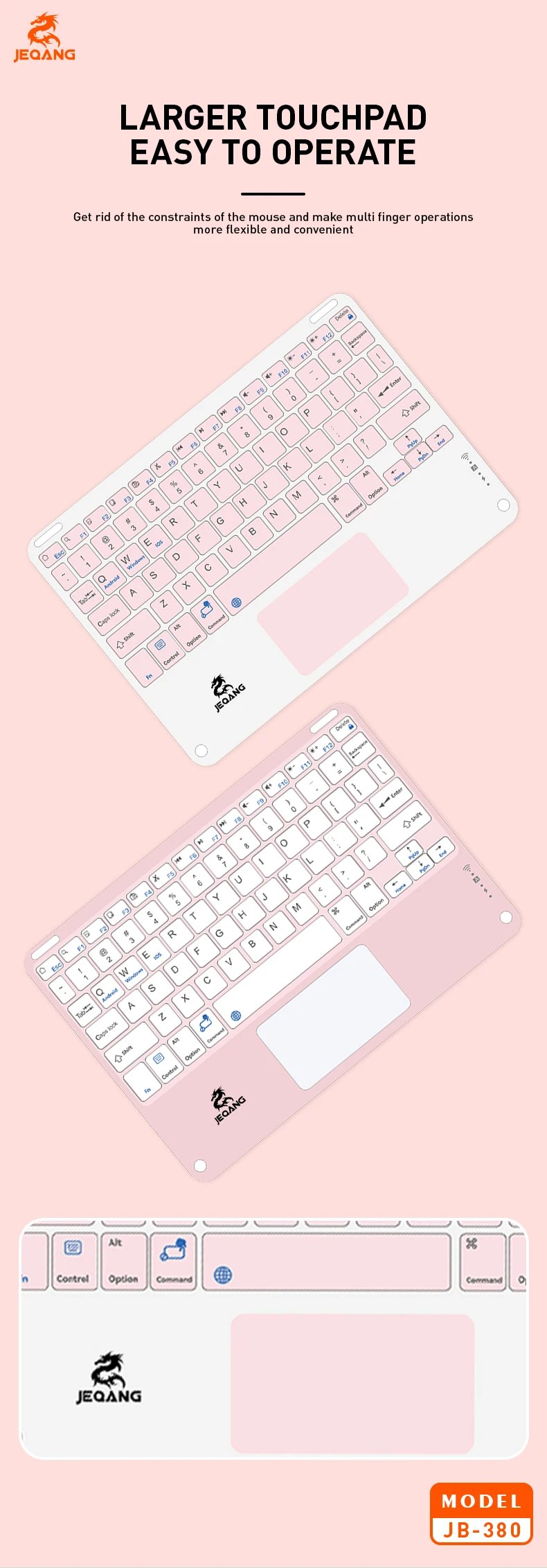 JEQANG JB-380 BT Keyboard with Touchpad Type C Charging Compatible with 3 Systems New Laptop Keyboard