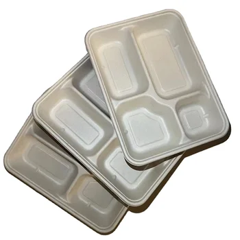 Hot-selling Bagasse Pulp 4 Compartment Box Disposable Biodegradable Food Container