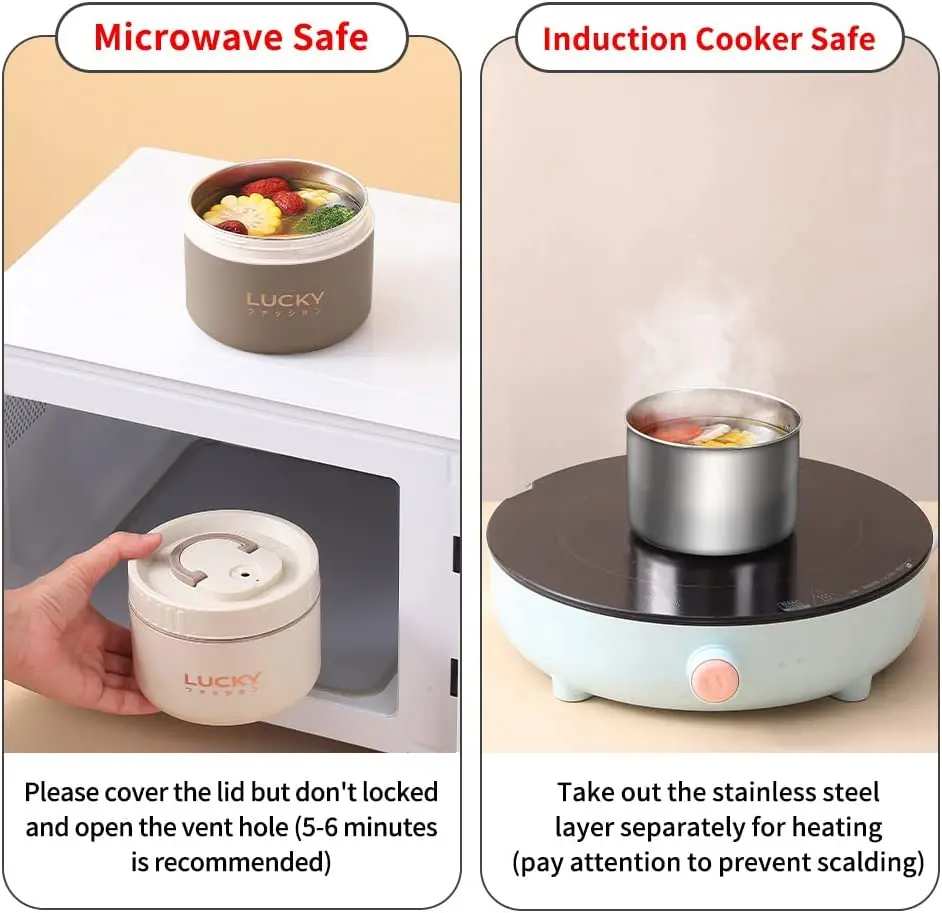 Portable Stainless Steel Vacuum Insulated Bento Lunch Box Multiple Capacities LeakProof Bag Microwaveable Food for Newborn