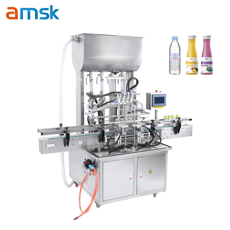 GTSP4G Four Nozzles Liquid Automatic Electric Factory Commercial Beverage Mineral Water Oil Juice Milk Filling Machine