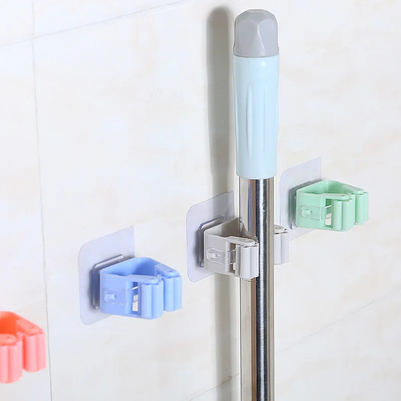 1pc Wall Mounted Mop Organizer Holder Brush Broom Hanger Home Storage Rack  Bathroom Suction Hanging Pipe Hooks Household Tools home