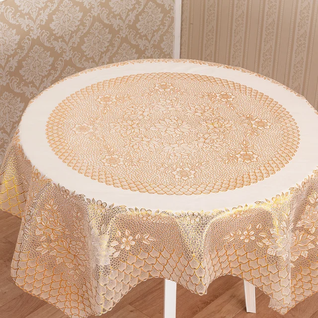 Luxury round Lace Tablecloth Wipeable table cloth for festival Reusable plastic table cover