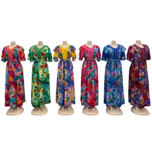 Wholesale Casual Women's Printed New Spring O Collar Short Sleeve Lace up Fashion A- Line Dress