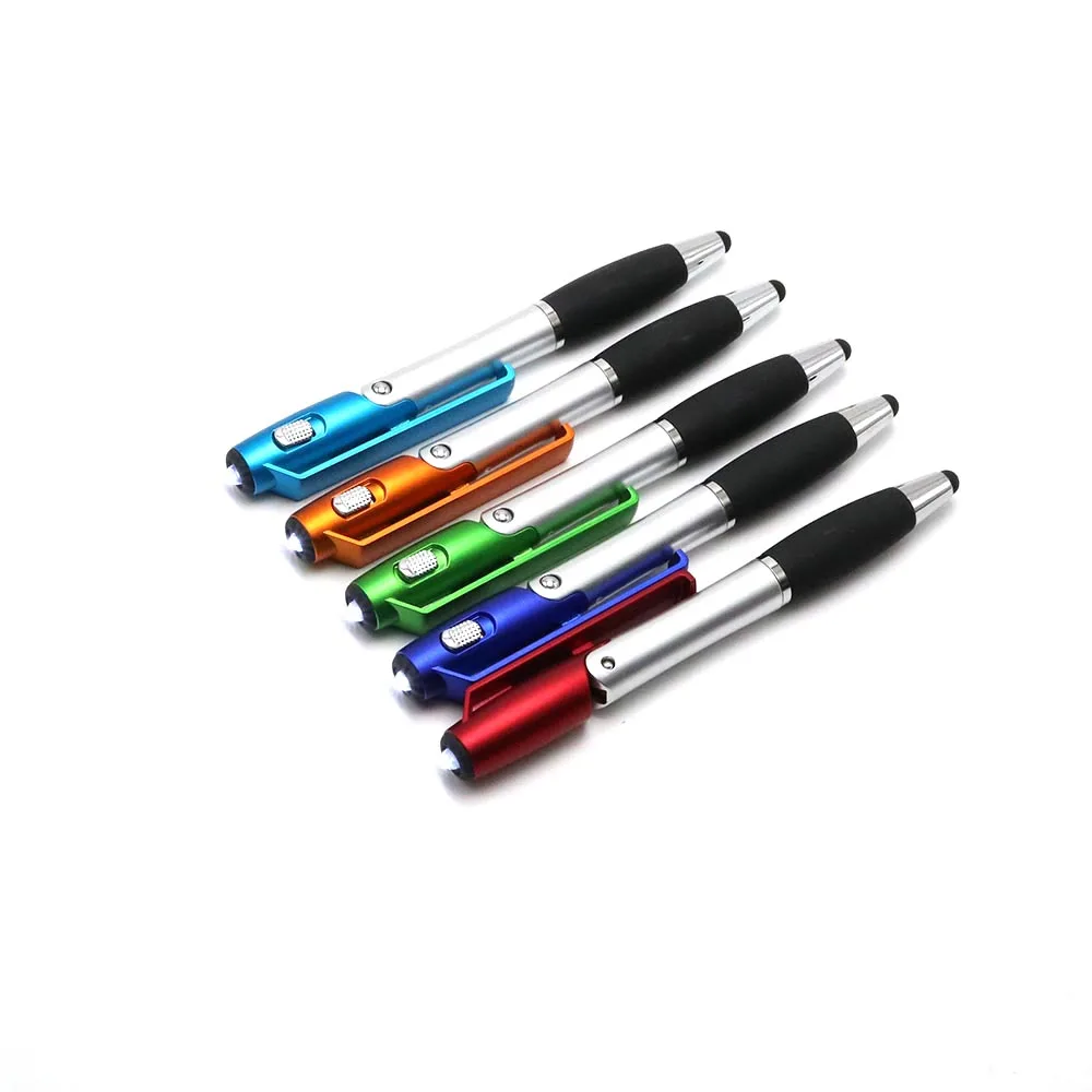 Multi Function 5 in 1 Led Light up Plastic Mobile Phone Holder Ballpoint Pen Promotional Advertising Stylus Pen