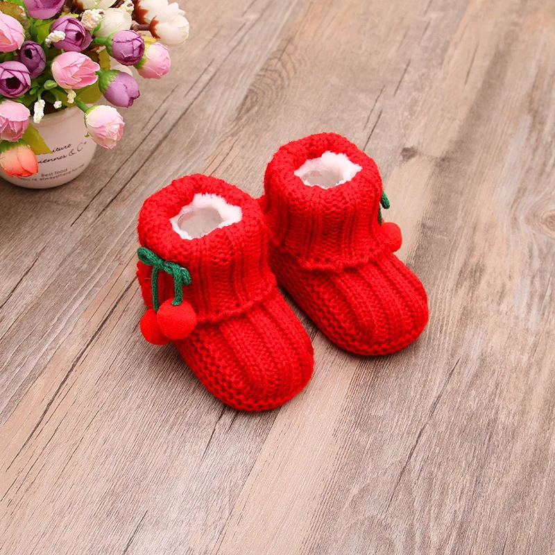 New design winter warm fleece double layer newborn baby crochet shoes